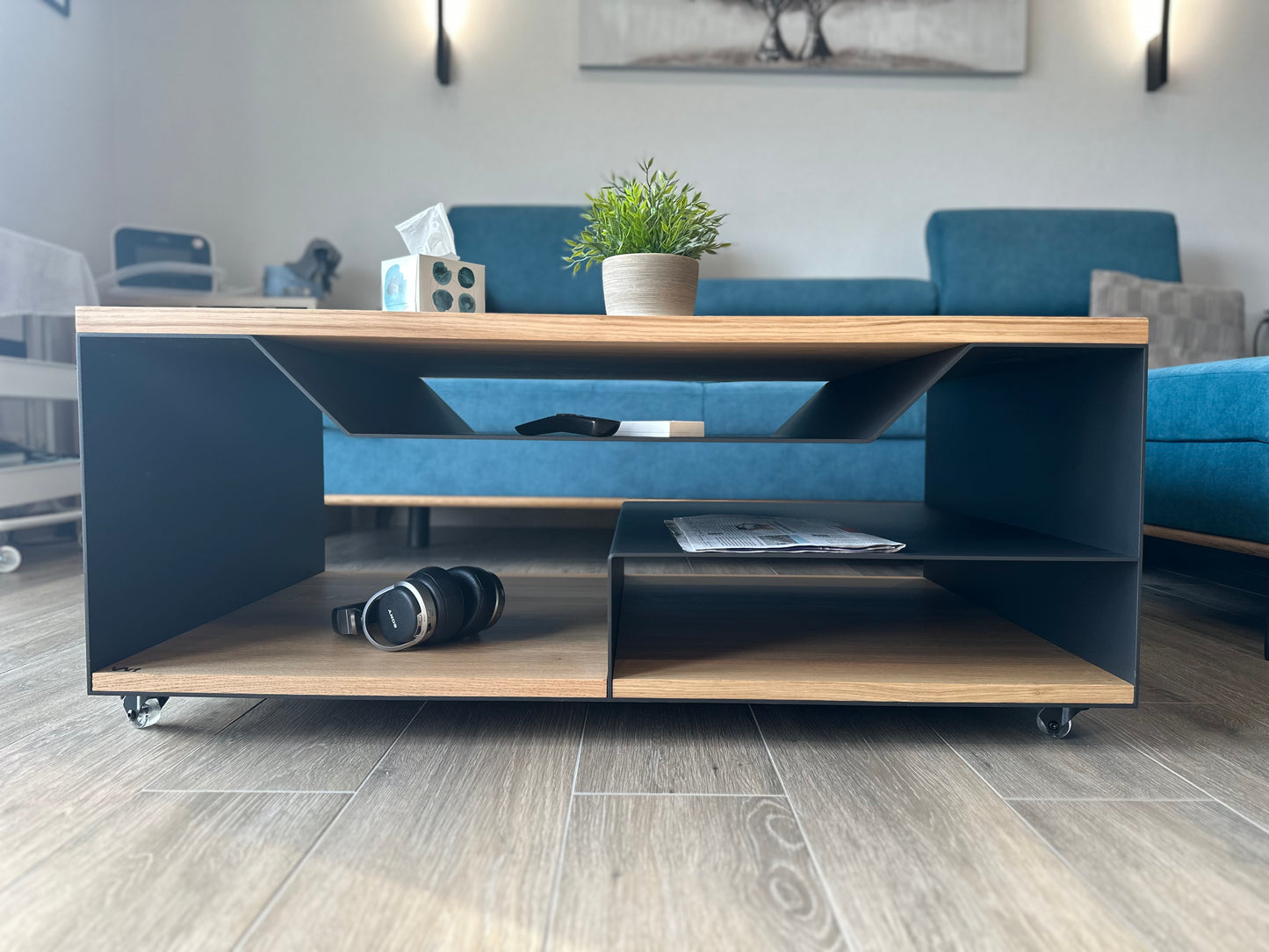 Couchtisch Stahl/Holz, Eiche